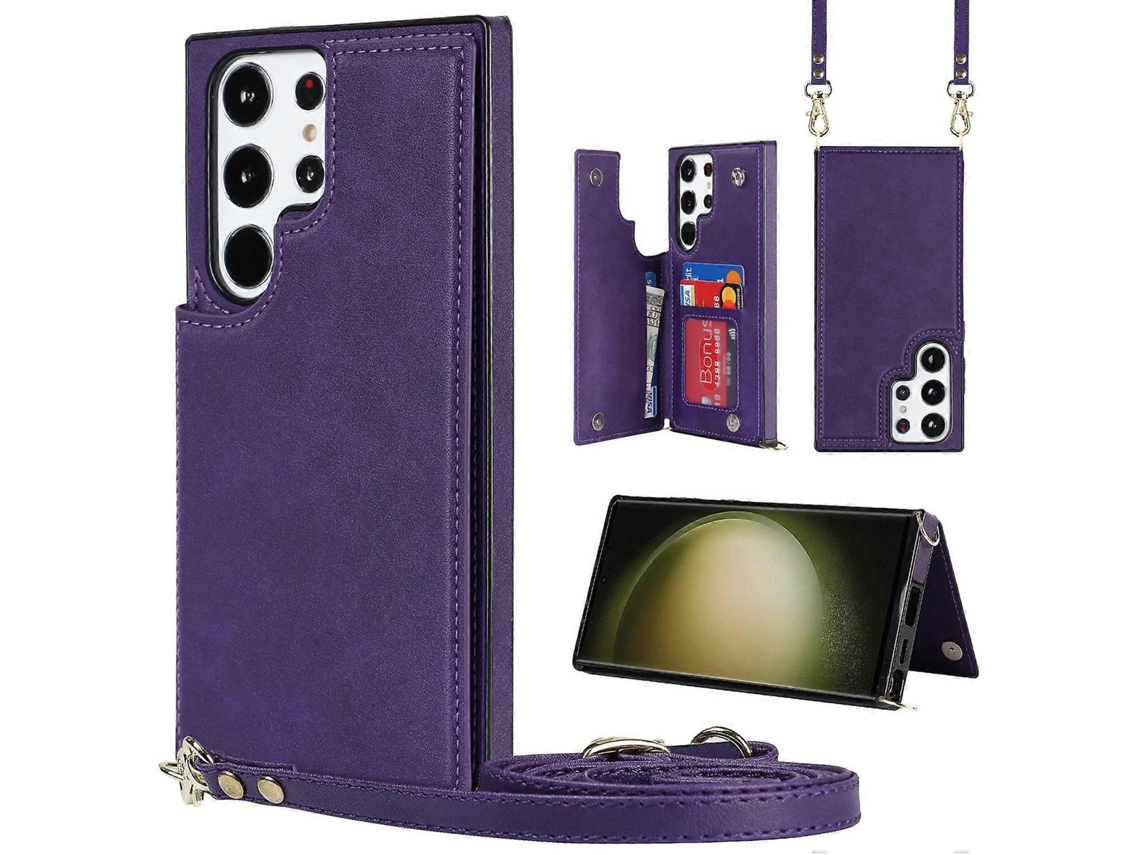 Capa Transversal Quadrada Com Fecho Duplo E Compartimento Para Cartões Para Samsung Galaxy S23 Ultra 5g Em Tpu+pu