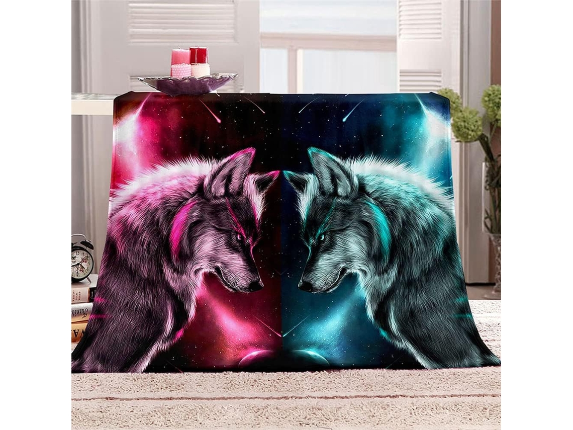 Manta de Lã Fansu Estampa Lobo em 3d Quente Macia e Felpuda Microfibra Ideal para o Inverno Colcha Ou Sofá Ade