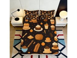 Conjunto de Cama Estampa 3d Doces e Sobremesas Microfibra com Fronha 200x25cm S/MARCA