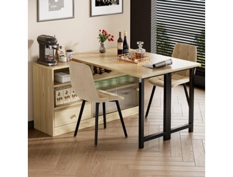 Mesa De Jantar Extensível E Dobrável Com Espaço De Armazenamento,mesa Giratória,disponível Nos Acabamentos Natural E Preto Mega Echo Trade Shop