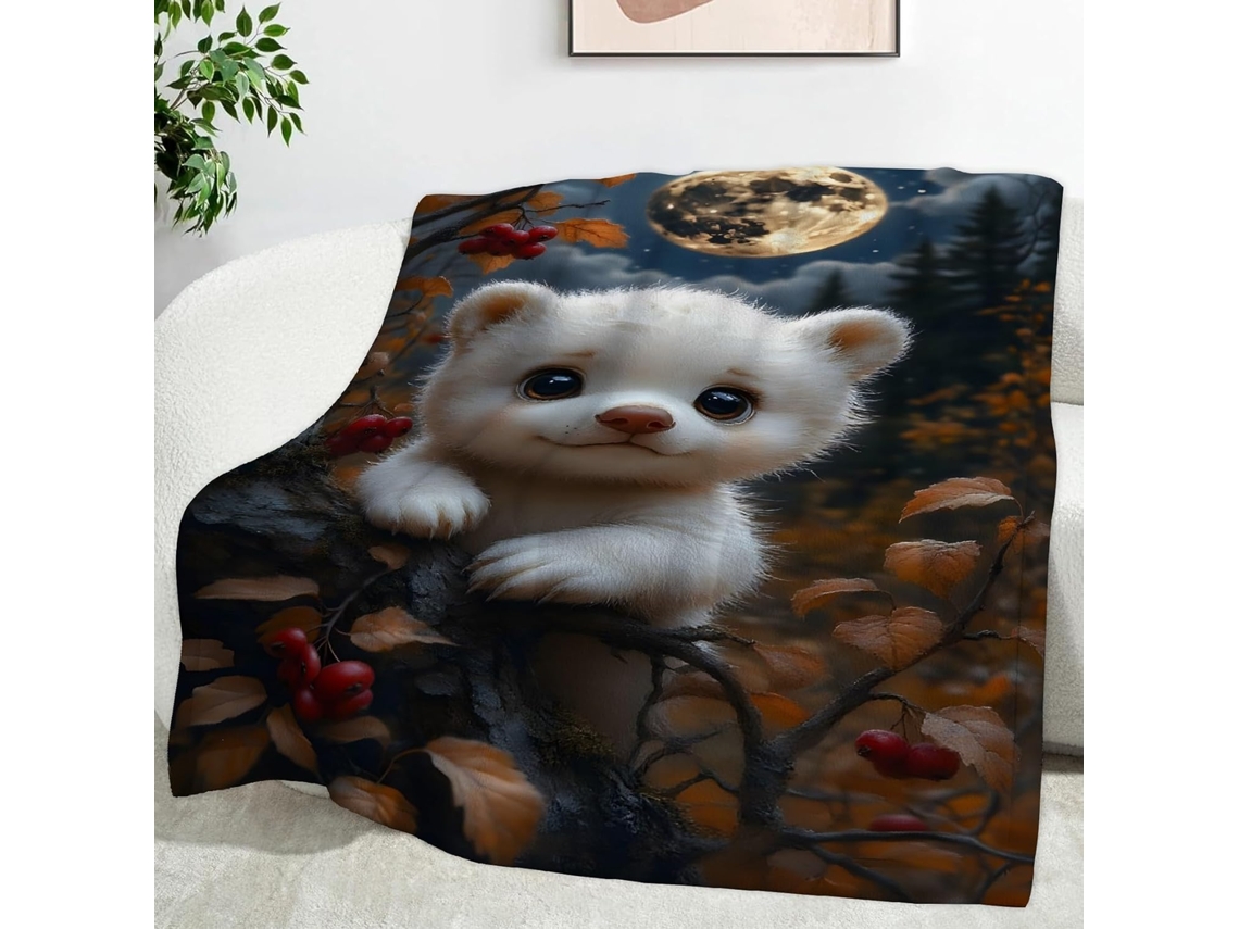 Manta Lua com Urso de Desenho Animado 150x200 Cm Multifuncional Macia e Aconchegante Flanela para Cama Coberto