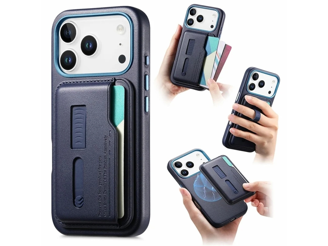 Capa Para Iphone 17 Pro Max Com Magsafe E Suporte Para Cartão Removível - Azul
