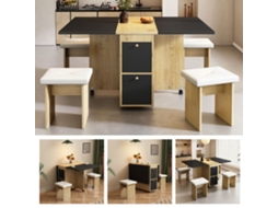 Mesa Dobrável 120cm 4 Cadeiras Branco/carvalho/preto