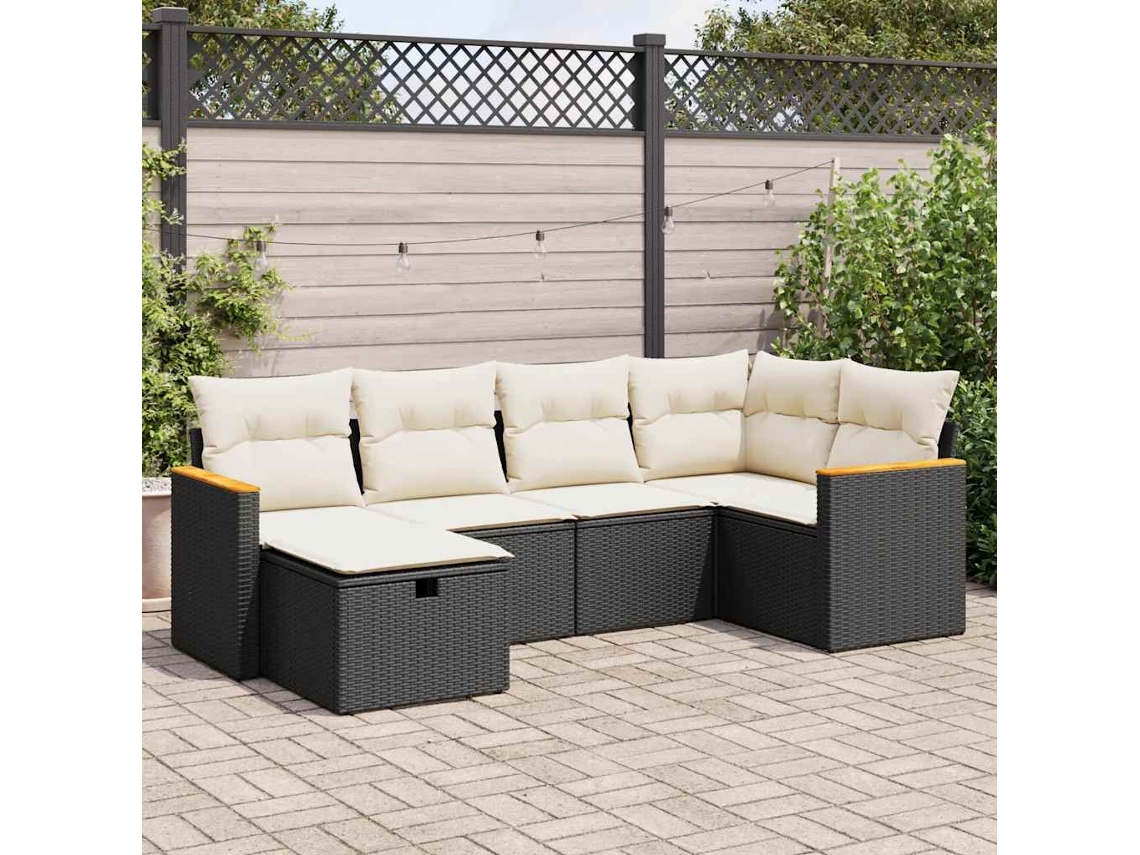 Vidaxl 6 Pcs Conjunto Sofás De Jardim C/ Almofadões Vime Pe Preto