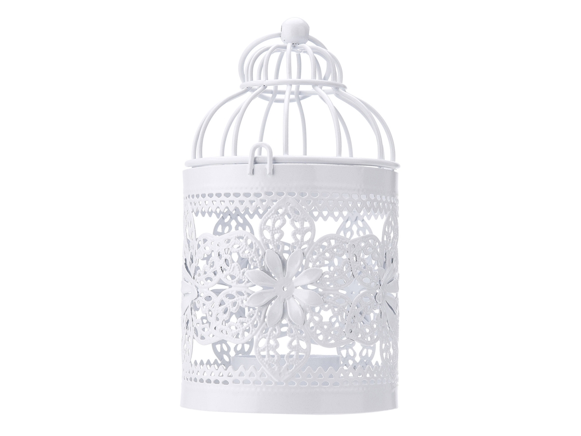 Porta Velas Vazio De Gaiola De Metal Pássaro Estilo A2 Branco E