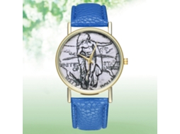 Relógio de casal vintage Zhoulianfa em aço com pulseira de PU azul