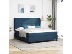 Vidaxl Cama Box Com Colchão Com Cabeceira Azul 180 X 200 Cm Tecido
