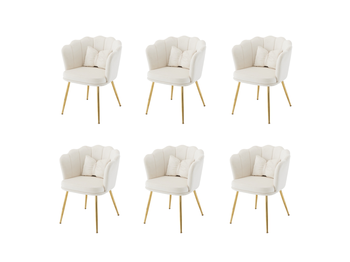 Conjunto 6 Poltronas Veludo, Pernas Douradas, Pétalas. Ge
