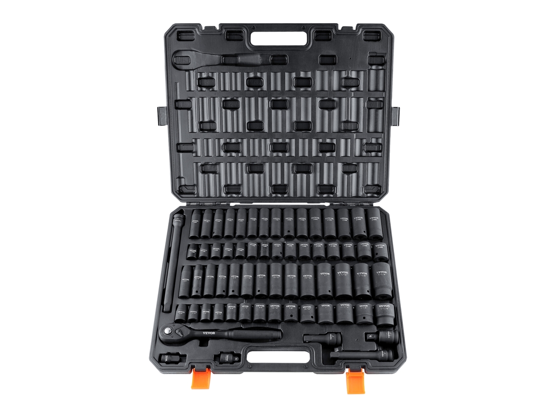Conjunto de Soquetes de Impacto VEVOR 65Pcs 6 Pontos 1/2 Pol. Kit de Ferramentas de Catraca