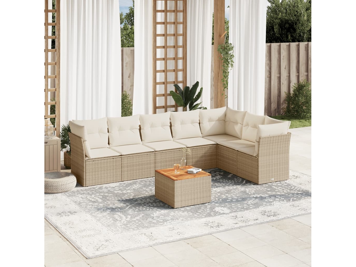 Vidaxl 8 Pcs Conjunto De Sofás P/ Jardim Com Almofadões Vime Pe Bege