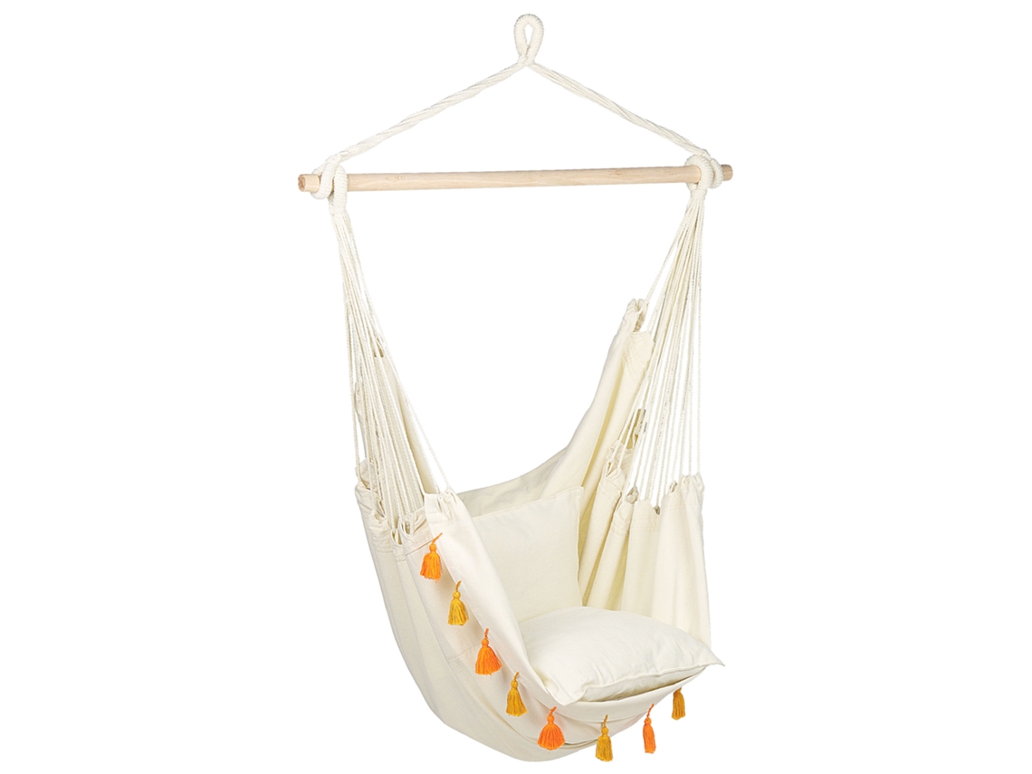Silla Colgante Beliani Varena De Algodón Beige 96x55x125