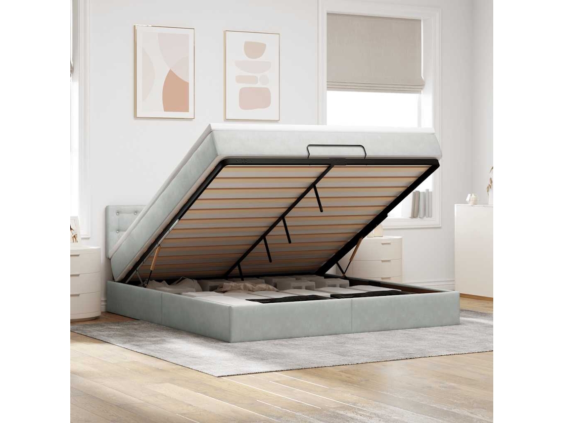 Vidaxl Estrutura De Cama Otomana Com Colchão 160x200 Cm Cinzento Claro