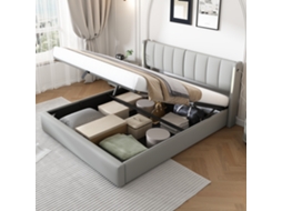 Cama Poltrona Led 160x200cm Hidráulica Usb Armazenamento Cabeceira Ajustável Cinza