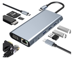 Adaptador Usb C 10 Em 1 Estação De Acoplamento Com 4k-hdmi Vga Usb 3.0 Porta Usb C Pd De 100 W Ethernet Rj45 Leitor*