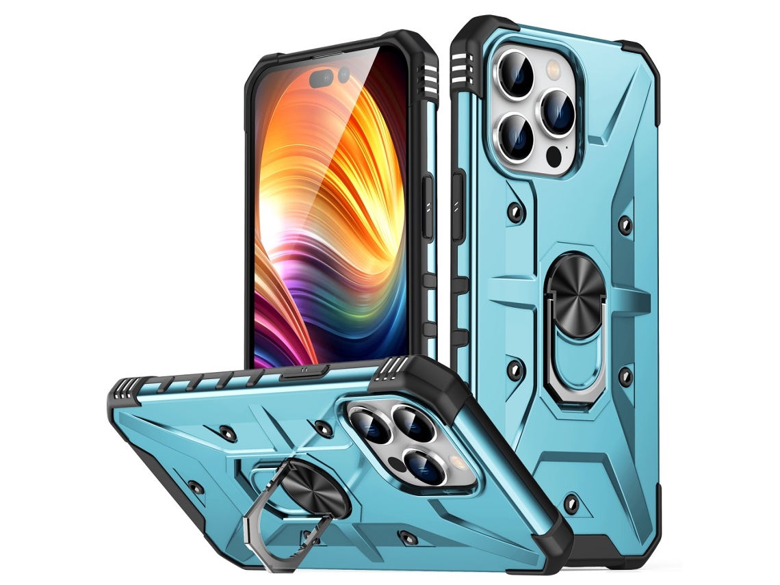 Suporte Casa Para Iphone 15 Pro Max Pele Sintética Anti-choque Azul