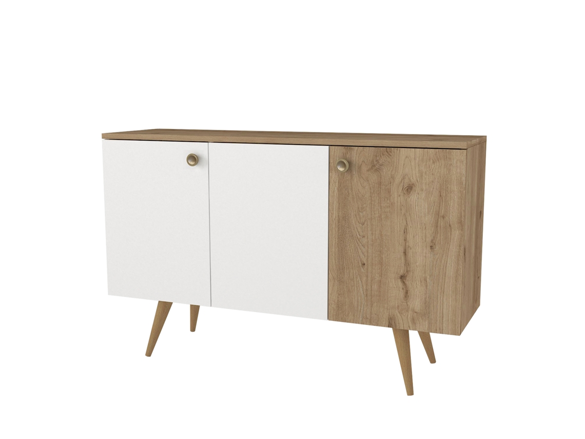 Móvel De Entrada 120 Cm Branco E Madeira 3 Portas
