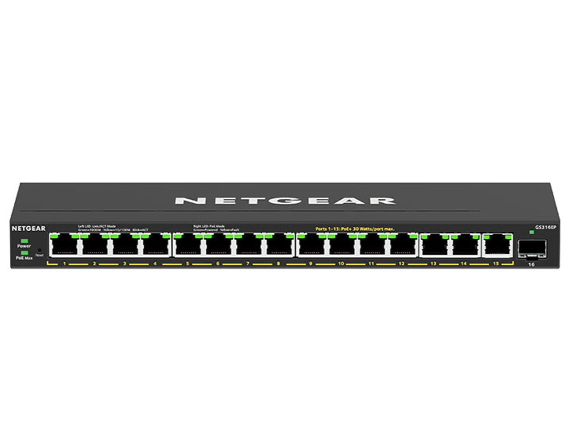 Gs316ep Gerenciado Gigabit Ethernet Power Over Ethernet (poe) Preto Netgear (10/100/1000)
