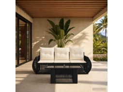 Vidaxl Conjunto De Sofá De Jardim 4 Unid. Preto E Branco Creme Vime Pe
