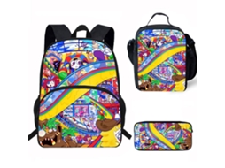 Conjunto De Três Peças De Mochila Infantil Com Motivos De Circo: Mochila Escolar Com Alças, Lancheira Térmica E Estojo, Padrão 19