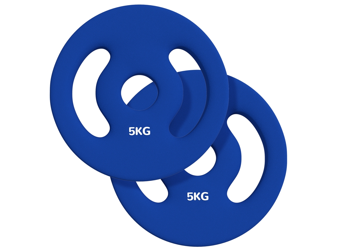 Placas de Peso 5 Kg com Alças, Conjunto Azul para Treino de Força
