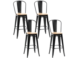 Conjunto De 4 Banquetas Industriais Homcom, Com Encosto E Apoio Para Pés, Assento 76 Cm, Metal Preto