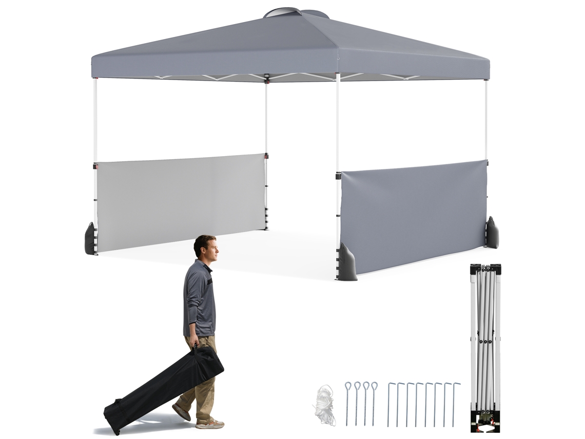 Toldo dobrável com duas laterais curtas COSTWAY altura ajustável 3x3m tecido Oxford cinza