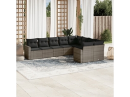 Vidaxl 9 Pcs Conjunto Sofás P/ Jardim Com Almofadões Vime Pe Cinzento