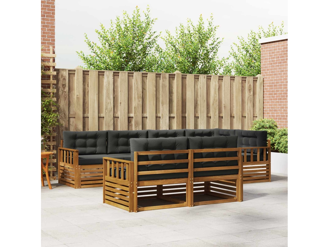Vidaxl Conjunto De Sofás Para Exterior 7 Unid. Natural E Antracite