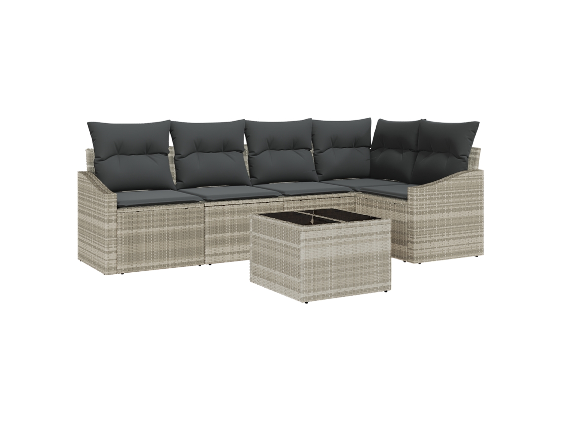 Conjunto 6 Conjunto De Sofá De Jardim Vidaxl Cinzento-claro Vime Pe (233,5 X 123,5 X 85 Cm)