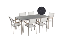 Conjunto De Refeição De Jardim Para 6 Pessoas Beliani Grosseto De Granito, Aço Inoxidável Preto/branco 180x90x70