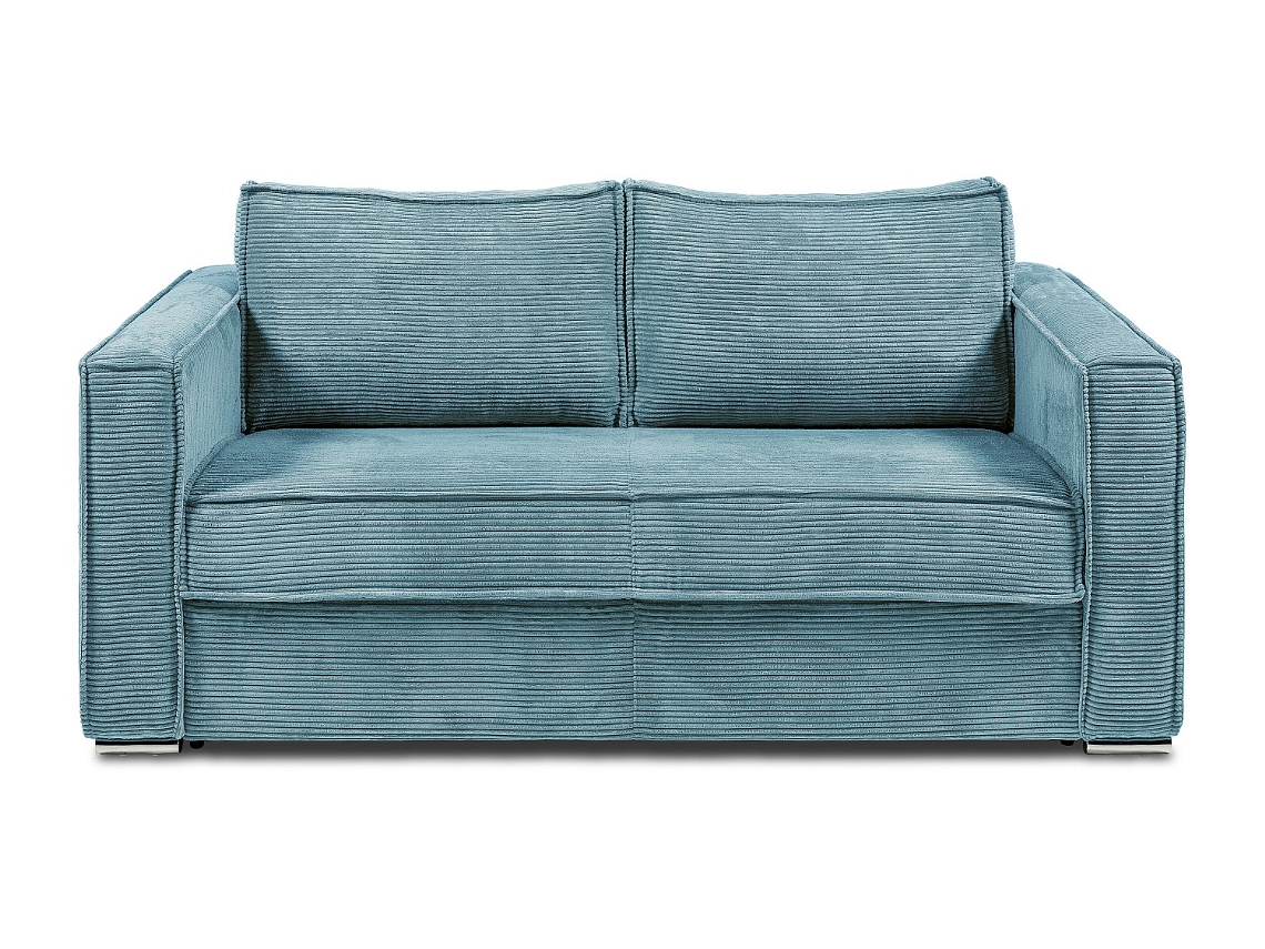 Sofá-Cama de 4 Lugares com Abertura Italiana de Veludo Azul Turquesa Cama com Ripas Largas de 160 cm Colchão de 18 cm Loreto VENTE-UNIQUE.PT