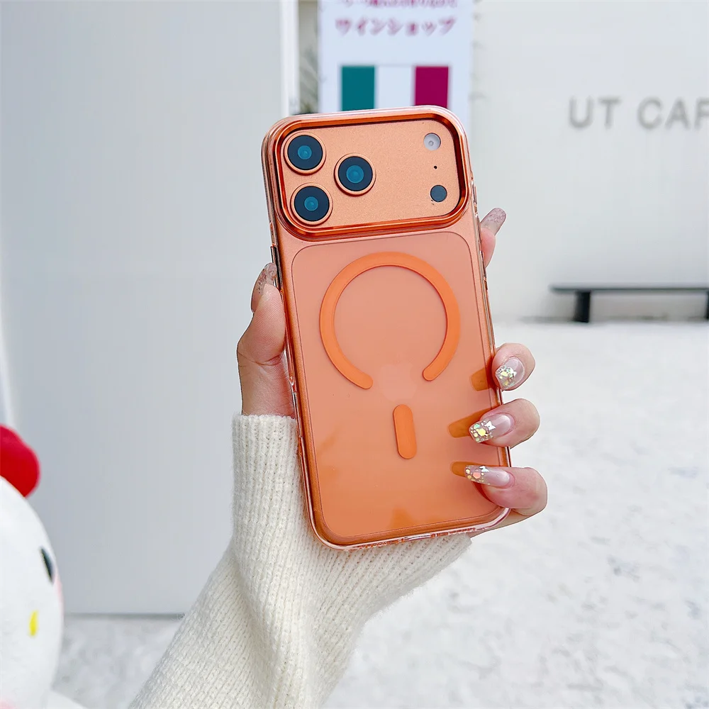 (iphone 12 Pro, Laranja) Capa Magnética Transparente Para Iphone, Compatível Com Magsafe.