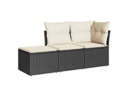 Conjunto de 3 Sofás de Jardim com Almofadões Vime Pe Preto MAISON EXCLUSIVE (3 pcs)
