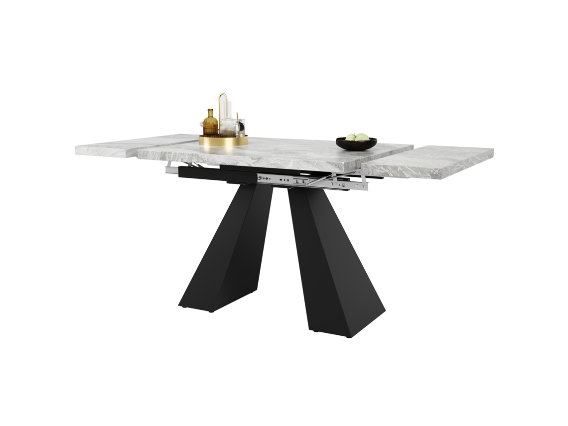 Mesa Telescópica 99-159×74cm Tampo Cinza Pés Coluna Ampla Superfície Para Escritório E Sala