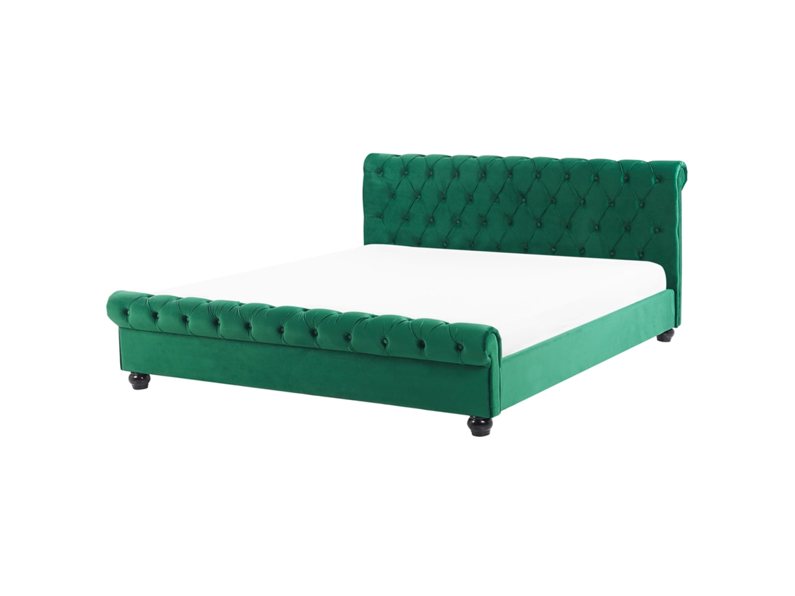 Cama de Casal BELIANI Avallon de Veludo Verde Esmeralda 160x200