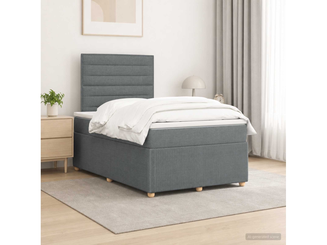 Vidaxl Cama Box Spring Com Colchão Cinzento-escuro 120 X 190 Cm Tecido