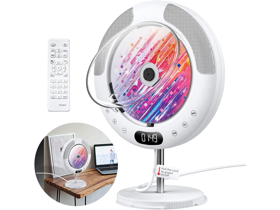 Leitor de Cd de Parede com Bluetooth, Rádio Fm, Controle Remoto e Alto falantes Hifi, 5 Mm, 3,5 Mm AQUAFORGE