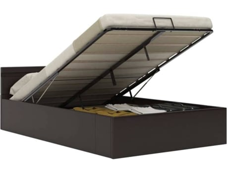 Cama hidráulica c/ arrumação LED 120x200cm couro artifi. cinza