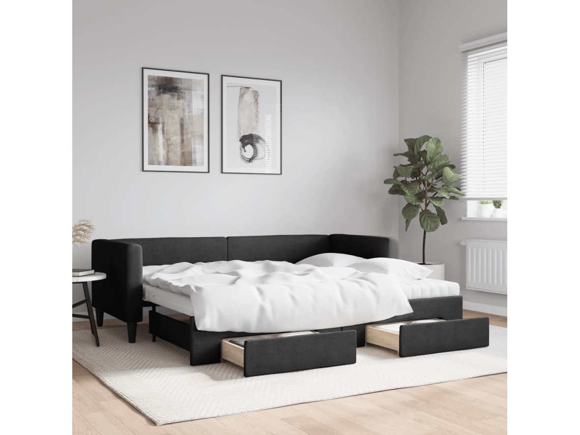 Vidaxl Sofá-cama Com Gavetão E Gavetas 80x200 Cm Tecido Preto