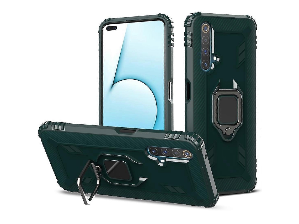 Capa Protetora De Fibra De Carbono Com Suporte De Anel Giratório De 360 Graus Para Oppo Realme X50 E Realme X3
