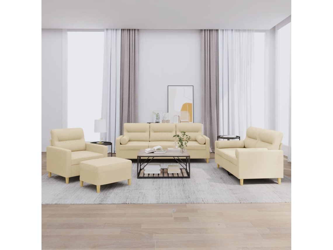 Conjunto de Sofás com Almofadas 4 Pcs Tecido Creme MAISON EXCLUSIVE