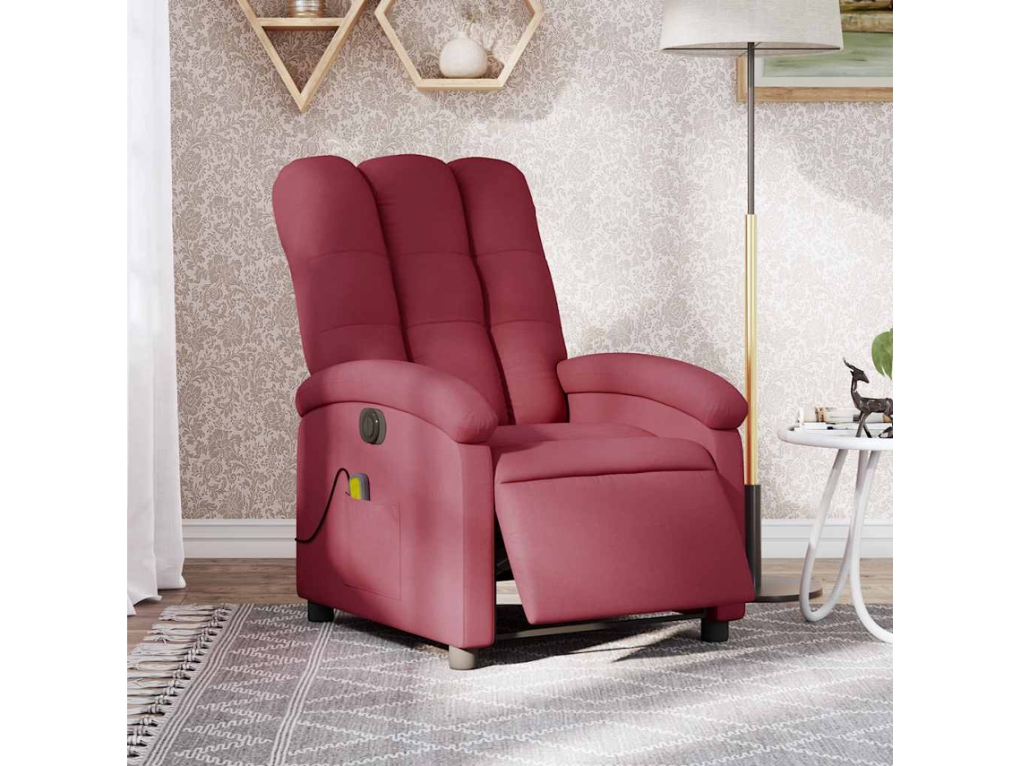 Vidaxl Poltrona Reclinável De Massagens Elétrica Tecido Vermelho Tinto