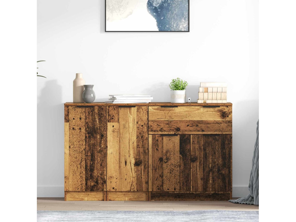 Vidaxl Buffet 3 Unid. Madeira Antiga 120 X 30 X 70 Cm