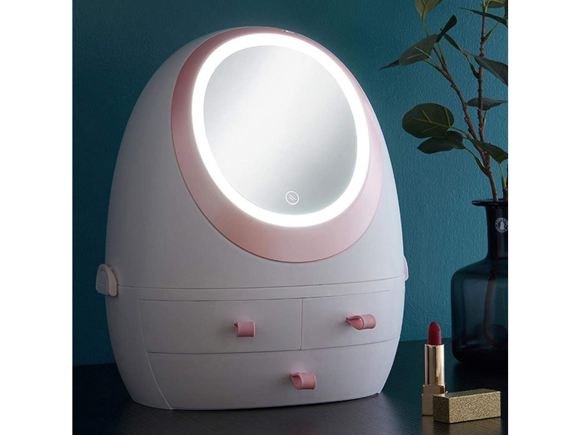 Xjzka Organizadores de Cosméticos Caixa de Armazenamento Transparente com Espelho Hd Luz Led Usb Lâmpada Recarregável Jóias Maquiagem À Prova de Poeir