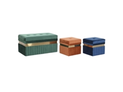 Banqueta DKD HOME DECOR Azul Verde Laranja Dourado Madeira Mdf 93x47x45 cm 3 Unidades