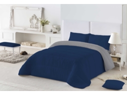 Edredão Liso Bicolor Cama 135/150 Microfibra de Poliéster Feita na Espanha Azul 1/L.807 Cinza NATURALS