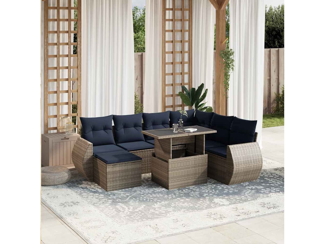 Vidaxl Conjunto De Sofá De Jardim Com 8 Peças E Almofadas Em Rattan Sintético Cinza