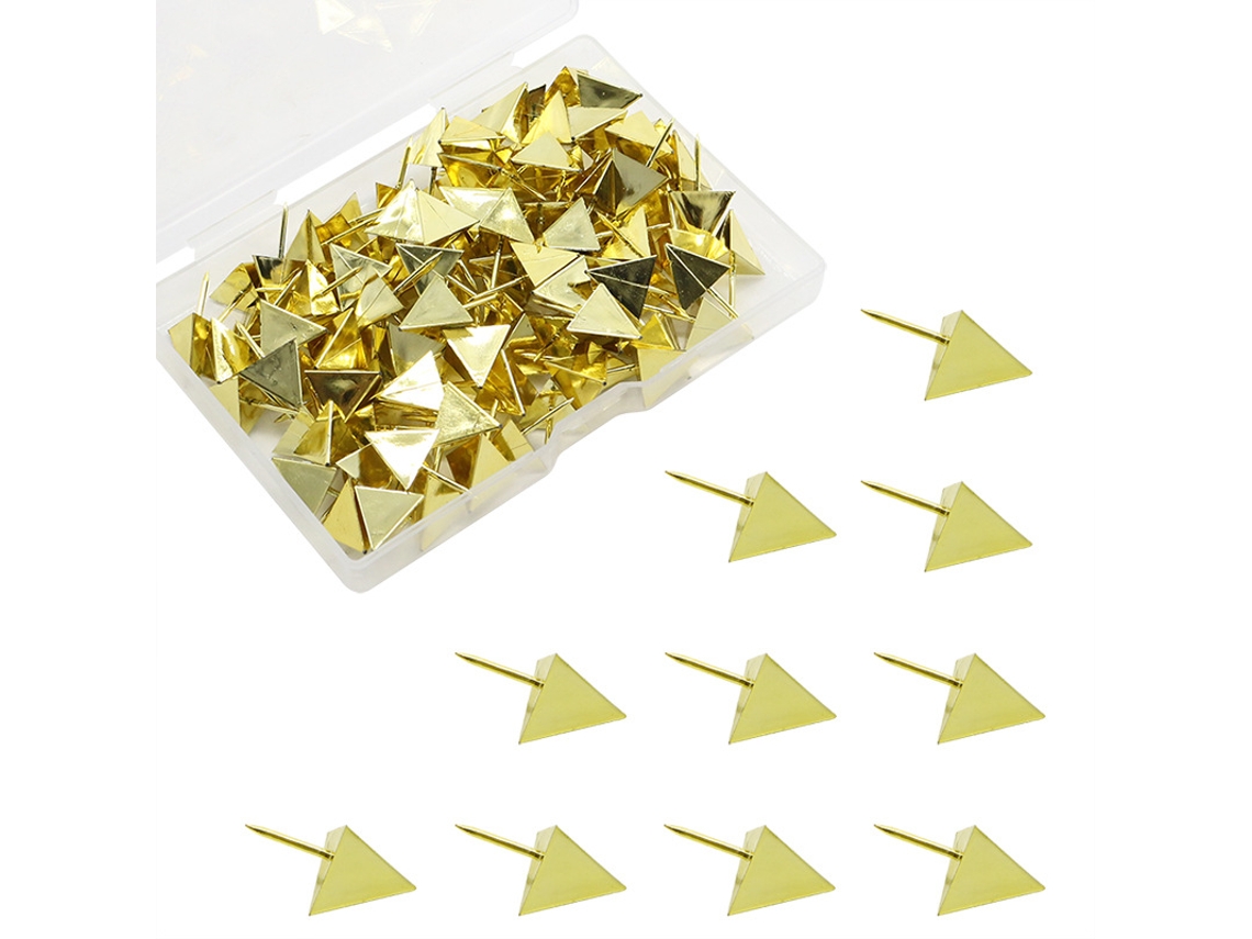 100 Tachinhas Douradas Decorativas com Ponta de Aço Triangular BRILVIBERA