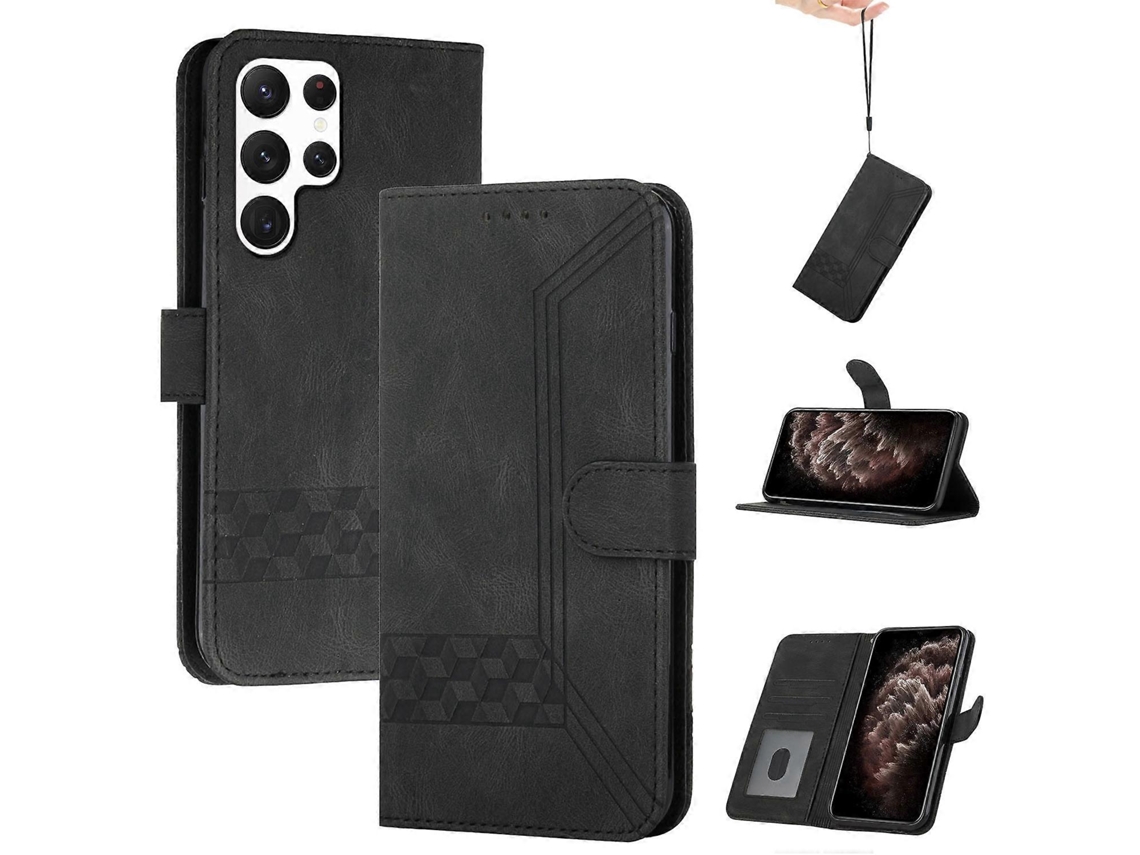 Capa De Celular Flip Em Couro Sintético Com Textura Cúbica Para Samsung Galaxy S23 Ultra 5g