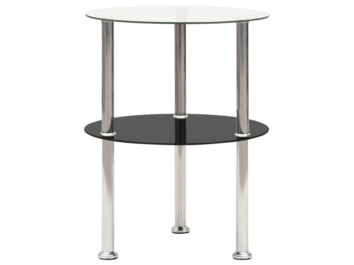 Vidaxl Mesa Apoio Duas Prateleiras 38cm Vidro Temp. Transparente/preto